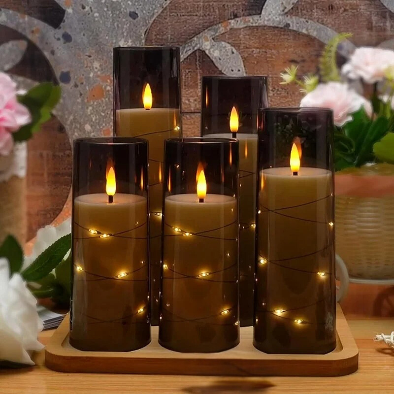 Flameless Flickering LED Candles Gray