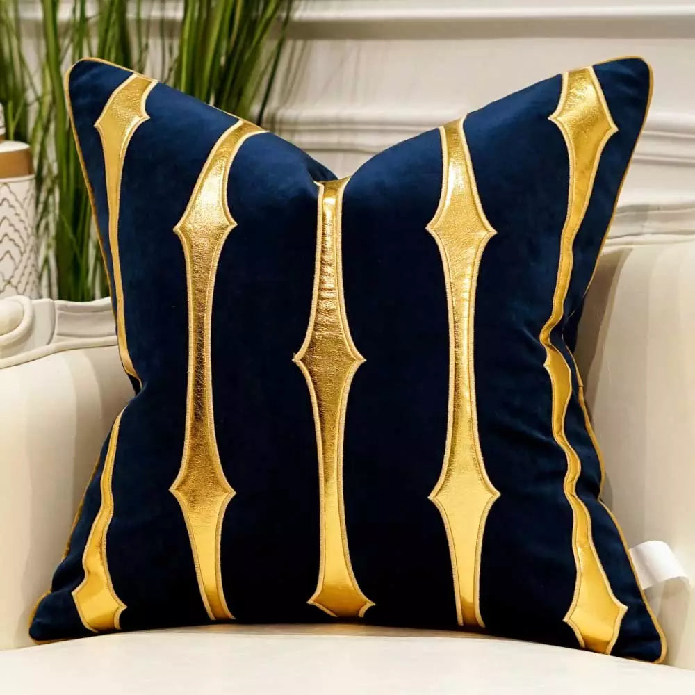 Velvet & Golden Leather Cushion Covers