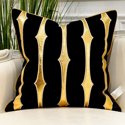 Velvet & Golden Leather Cushion Covers