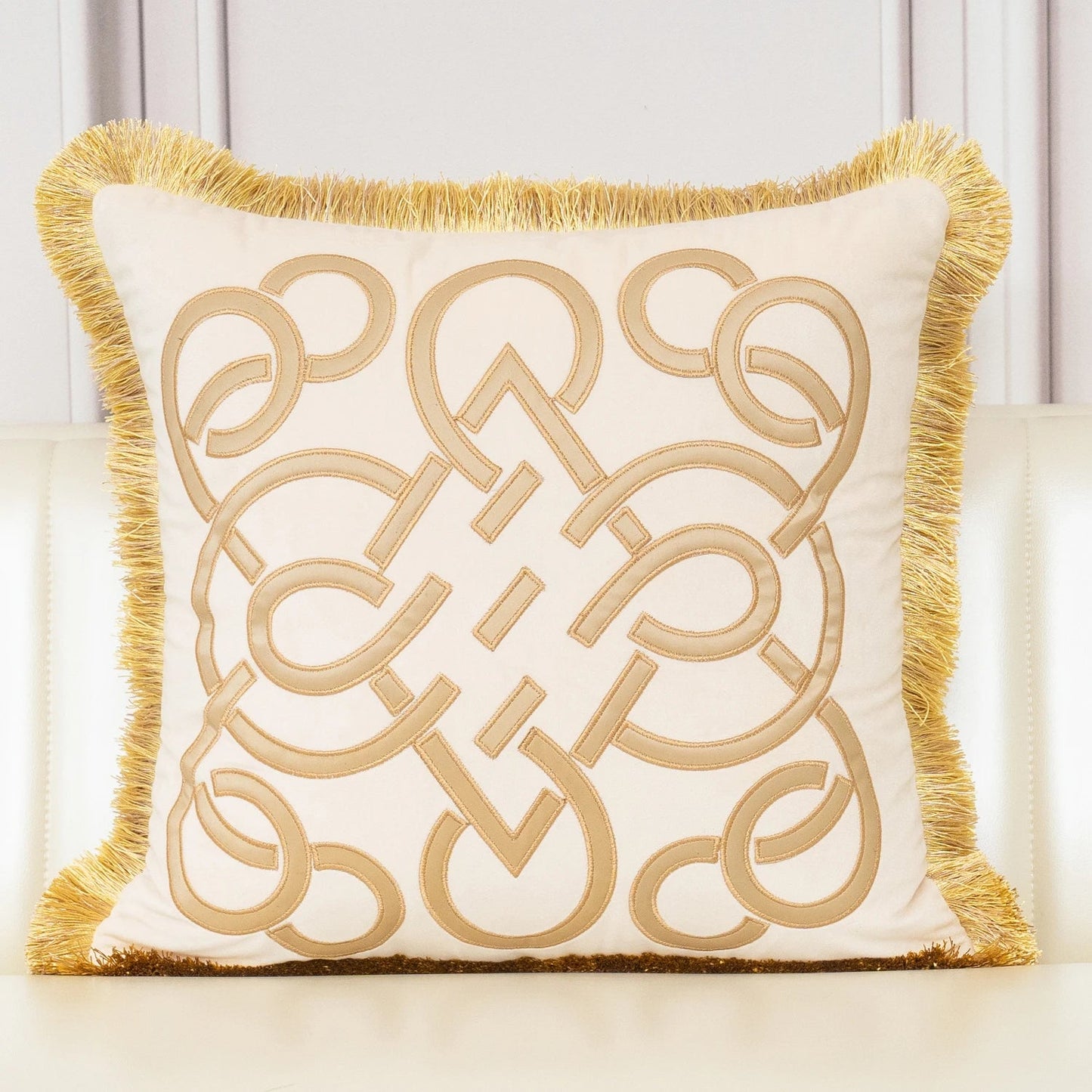 Tasseled Velvet Cushion Cover Style B -BEIGE