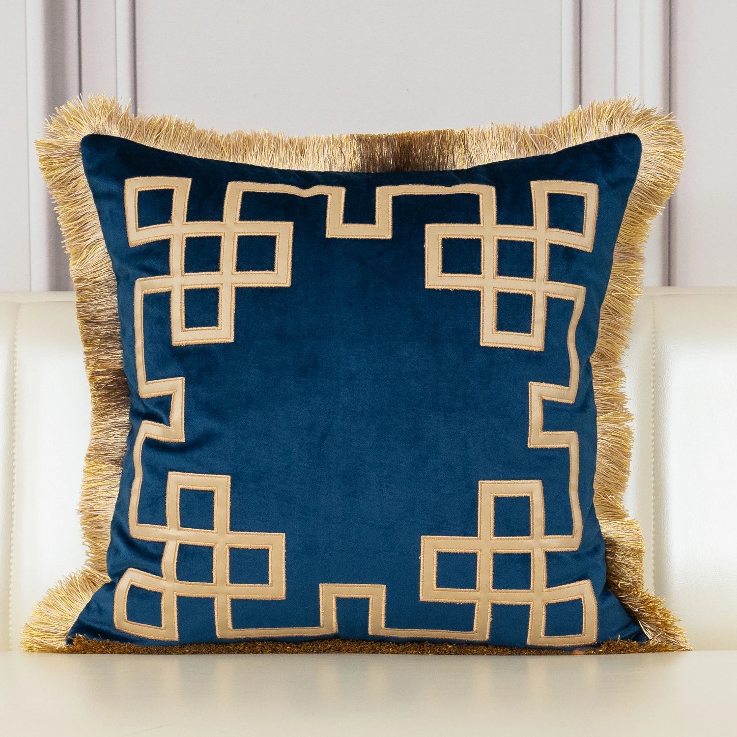 Tasseled Velvet Cushion Cover Style A-BLUE