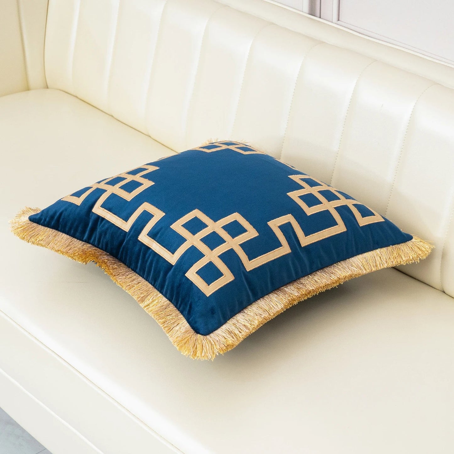 Tasseled Velvet Cushion Cover Style A-BLUE Detail