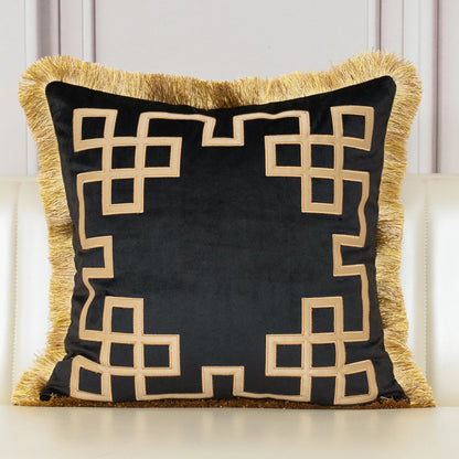 Tasseled Velvet Cushion Cover Style A-Black