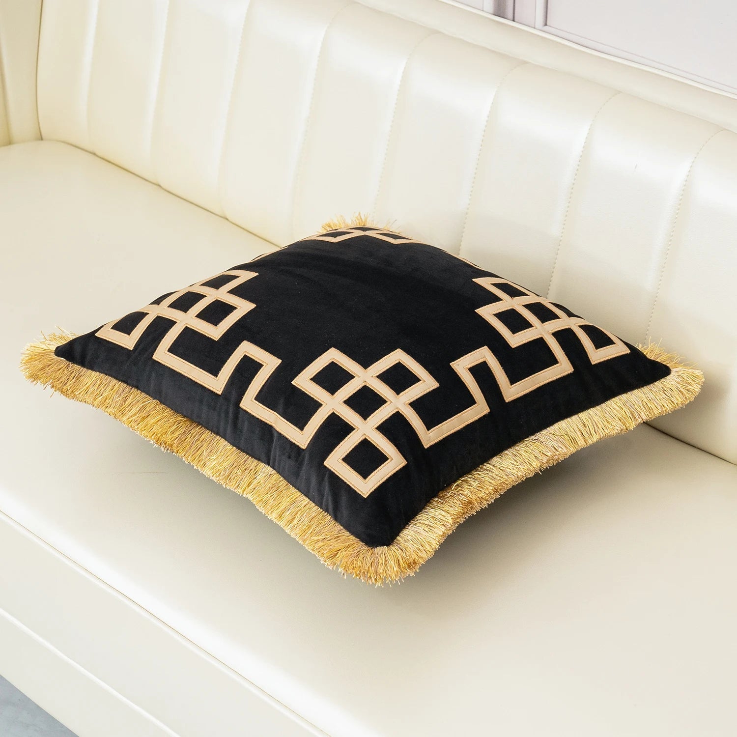 Tasseled Velvet Cushion Cover Style A -Black