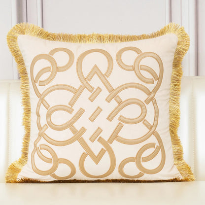 Tasseled Velvet Cushion Cover Style B-BEIGE Frontside