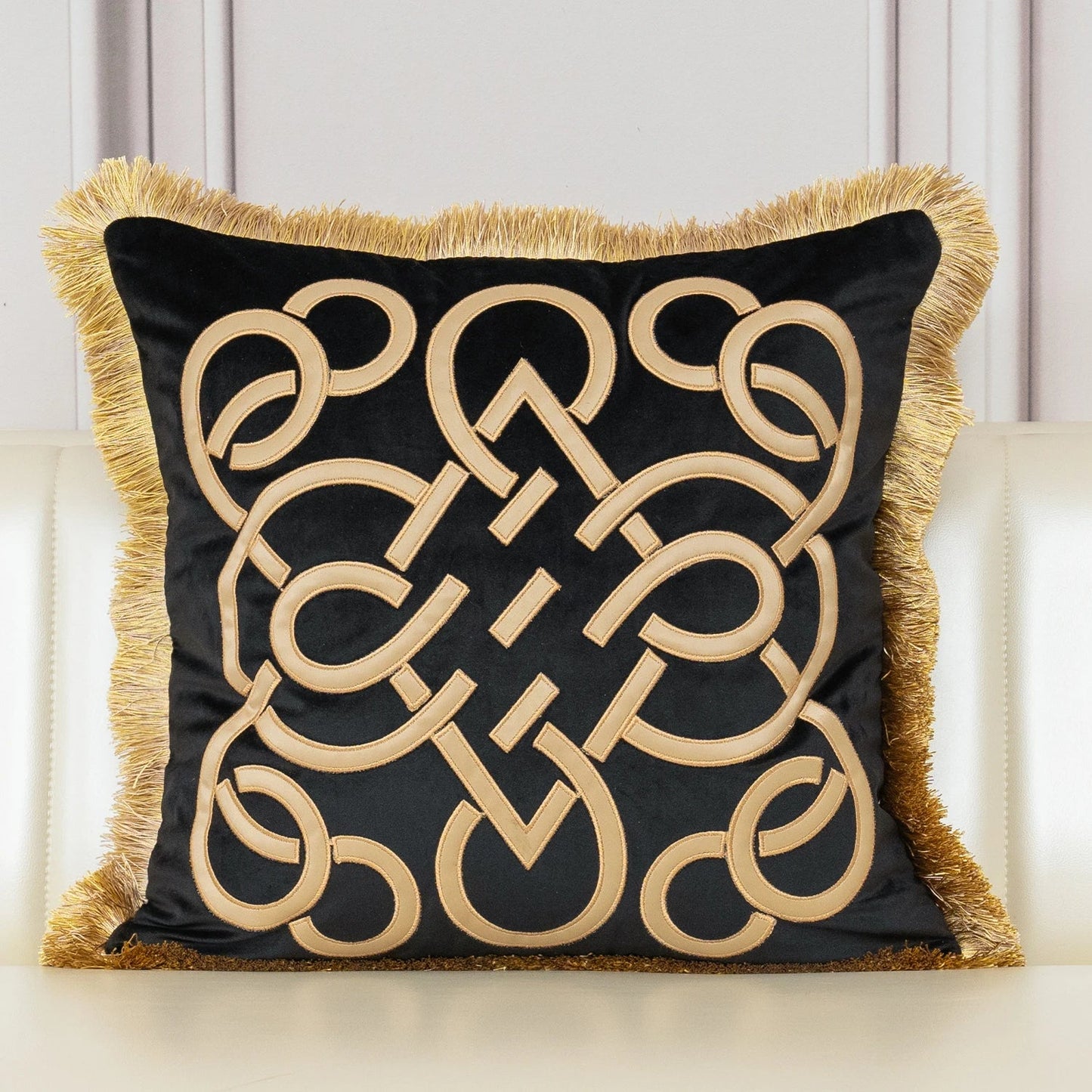 Tasseled Velvet Cushion Cover Style B-BLACK