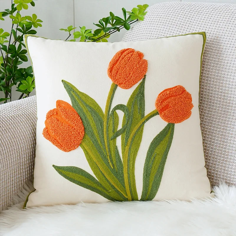 Tulip Pillowcase Orange Flowers