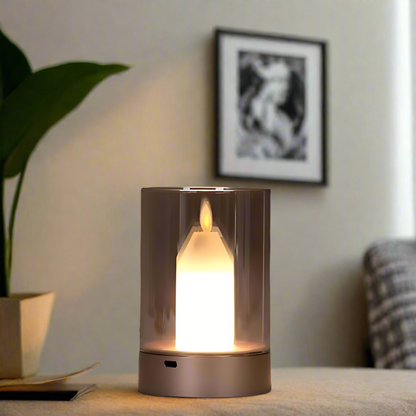 Luminara Flameless Candle in living room 